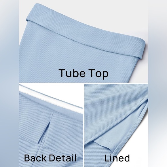 ZESICA Strapless Bodycon Midi Dress Side Slit Light Blue XL New - Picture 4 of 9